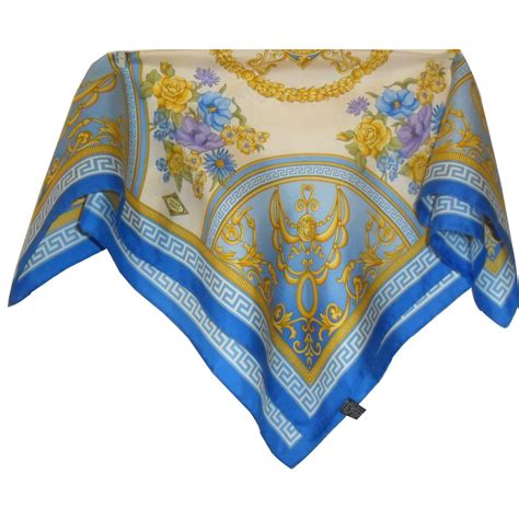 versace classic royal blue seta soie silk scarf|Versace foulard scarf.